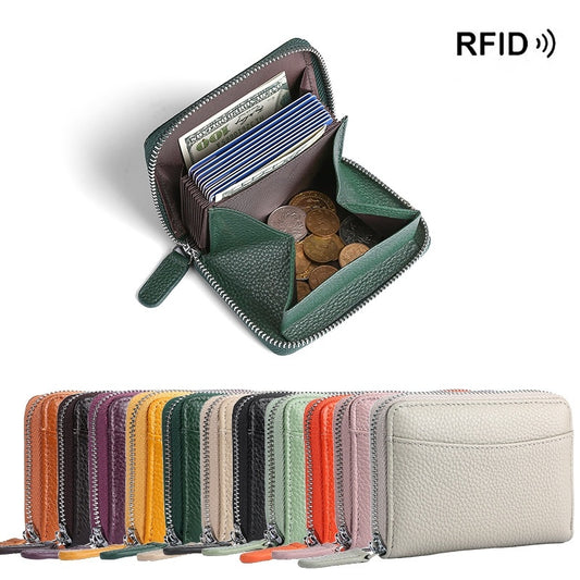 RFID Genuine Leather Card Wallet Men Women Purse With Coin Pocket Zipper Credit Card Holder Small Wallets Bags For 2025