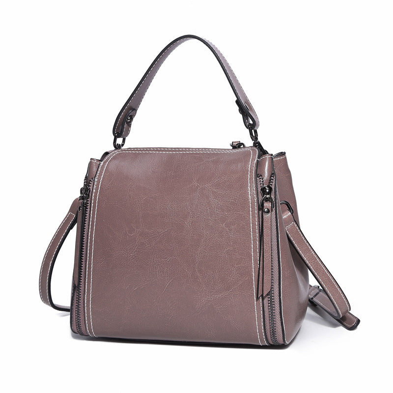 Leather bags wholesale Korean style new oil wax leather fashion all-match portable Shoulder Messenger Bag