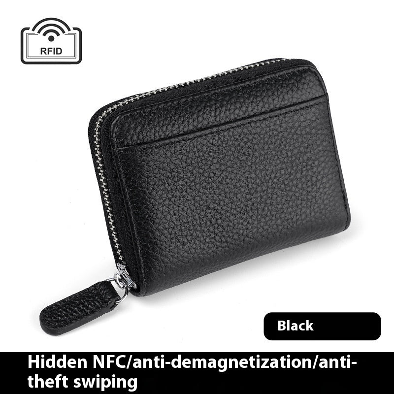 RFID Genuine Leather Card Wallet Men Women Purse With Coin Pocket Zipper Credit Card Holder Small Wallets Bags For 2025