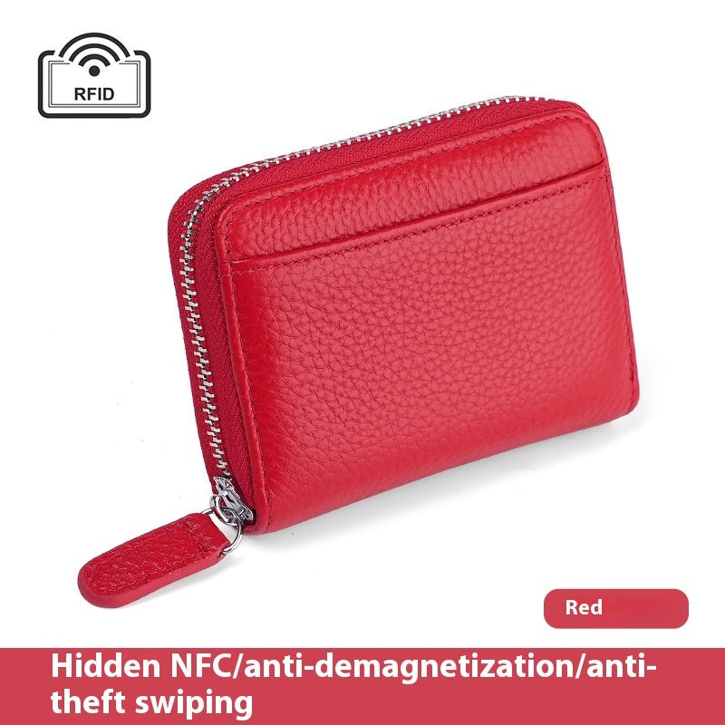 RFID Genuine Leather Card Wallet Men Women Purse With Coin Pocket Zipper Credit Card Holder Small Wallets Bags For 2025