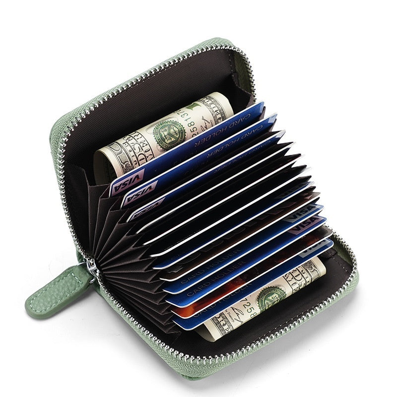 RFID Genuine Leather Card Wallet Men Women Purse With Coin Pocket Zipper Credit Card Holder Small Wallets Bags For 2025