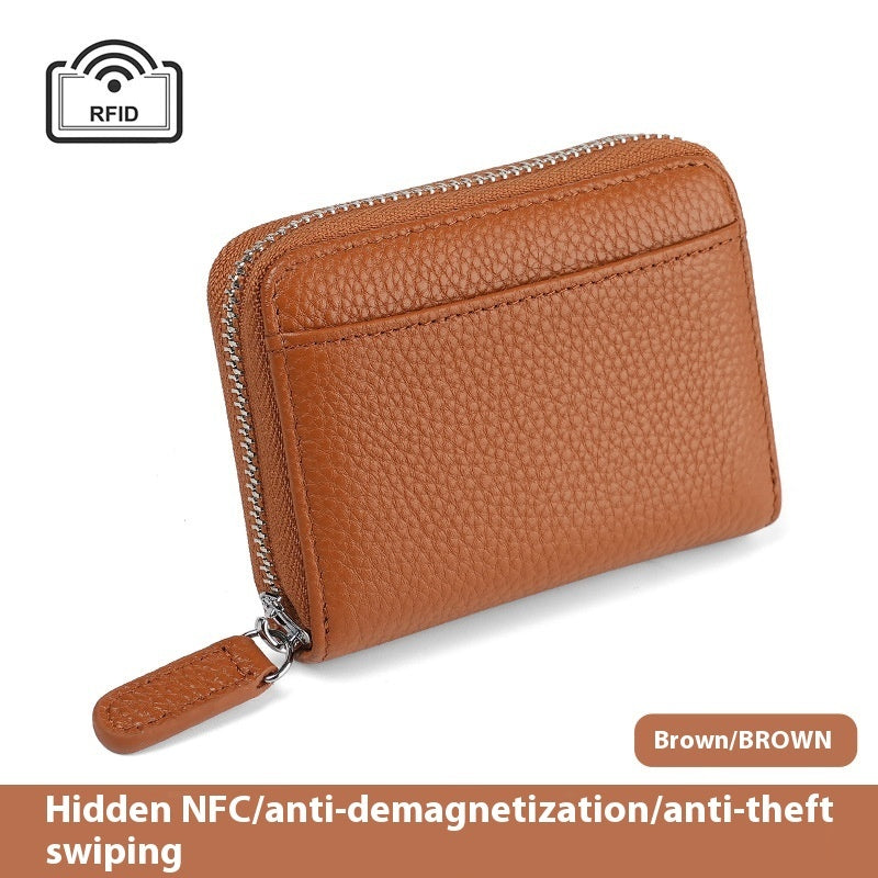 RFID Genuine Leather Card Wallet Men Women Purse With Coin Pocket Zipper Credit Card Holder Small Wallets Bags For 2025