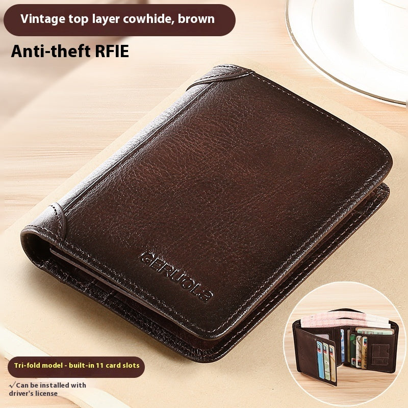 Genuine Leather Anti-theft Swiping Ultra-thin Cheng E Wallet